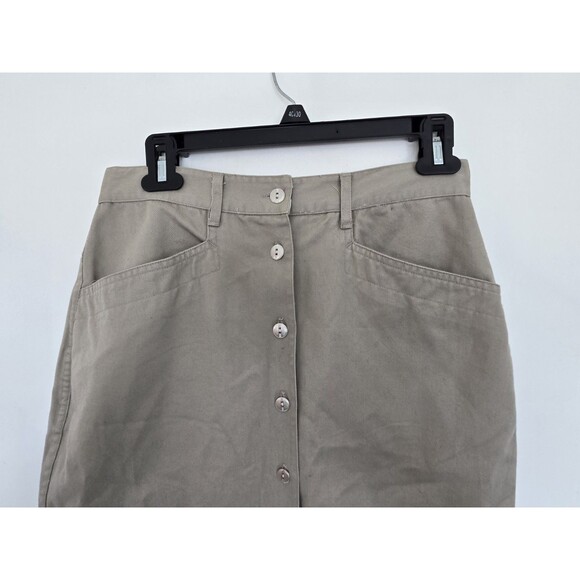 VTG Christopher & Banks Skirt Womens 4 Y2K Tan Khaki Canvas Modest Full Button - Picture 2 of 9